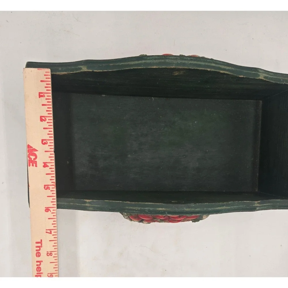 Vintage Country Rustic Green Wooden Caddy Apple Basket Farmhouse Primitive